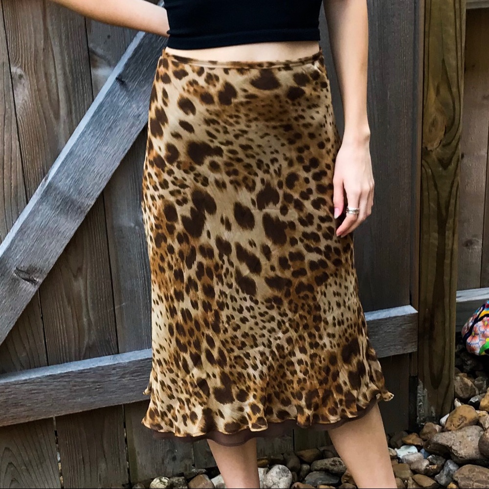 Leopard print silk vintage skirt